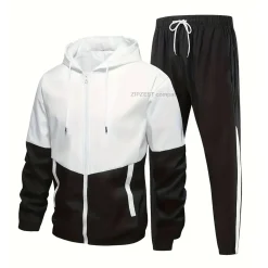 Lightweight White & Black Hooded Tracksuit Set