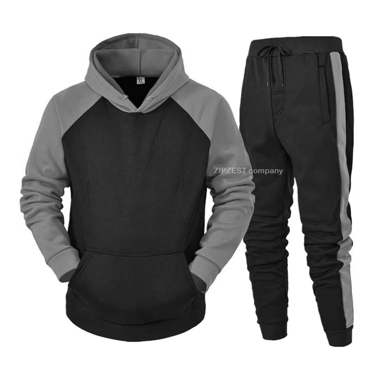 Custom Men Red Raglan Sleeve Hoodie and Joggers Sweatsuit Set - Image 5