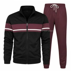 Black & Burgundy Color Block Tracksuit Set