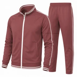 Classic Men Burgundy Full Zip Tracksuit Set