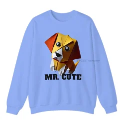Light Blue Graphic Crewneck Sweatshirt with Origami Dog Print