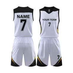 Sublimated White Black Gold Basketball Uniform
