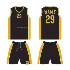 Custom Basketball Jersey Set – Black & Gold Sleeveless Team Uniform with Shorts