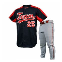 Black & Red Baseball Jersey with Gray Pants Team Baseball Uniform