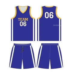 Custom Blue and Gold Basketball Uniform Set — Number 06