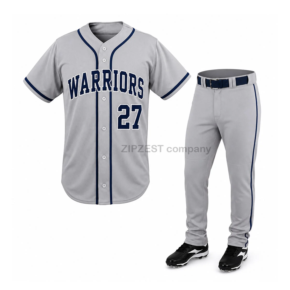 Gray & Navy Baseball Uniform Set